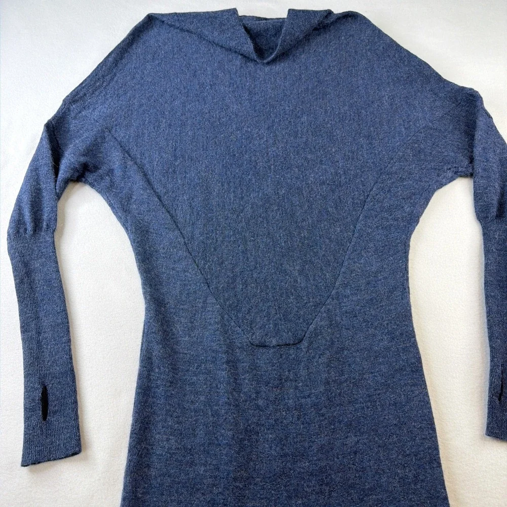 Nicholas K Women's Alpaca Maxi Sweater Dress Blue XS Batwing Thumbholes